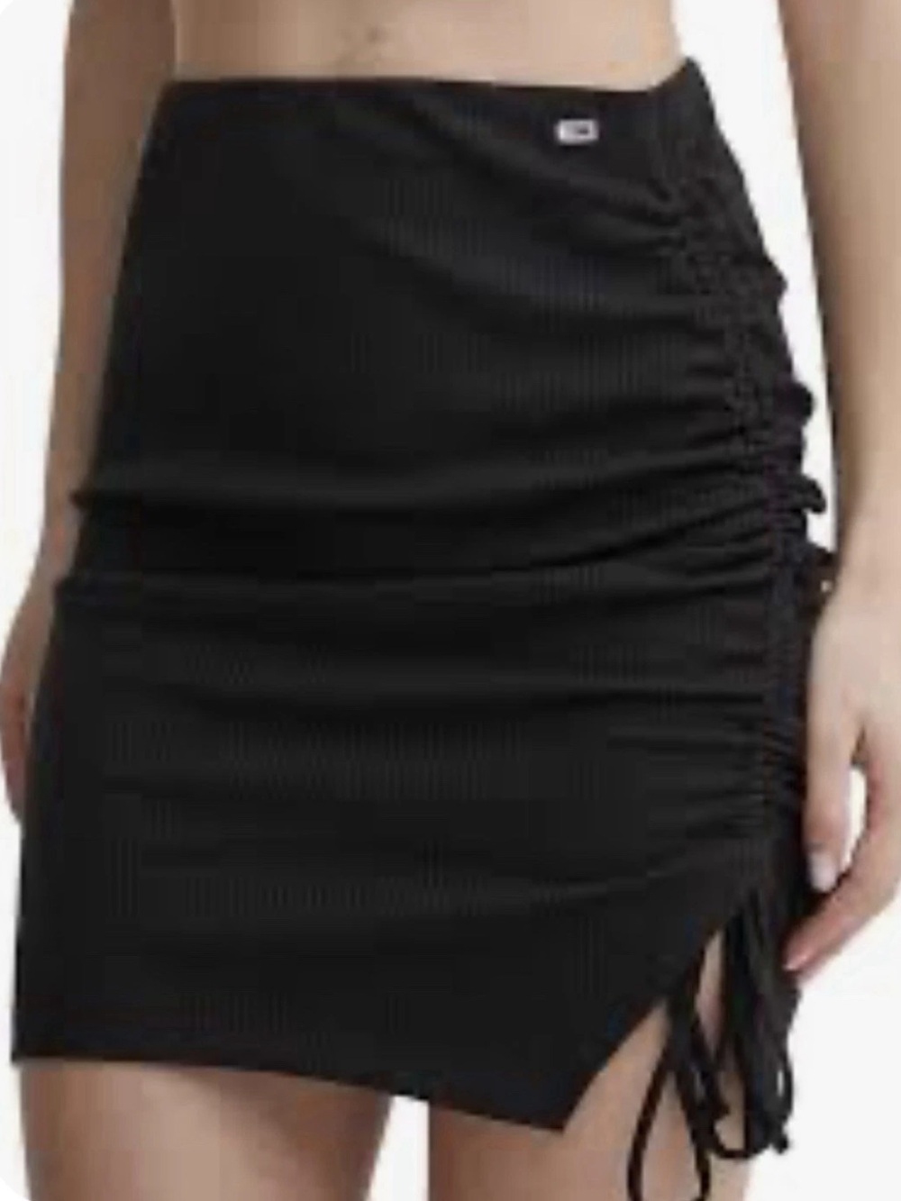 Tommy Hilfiger Black Gathering Ribbed Mini Skirt Size Small